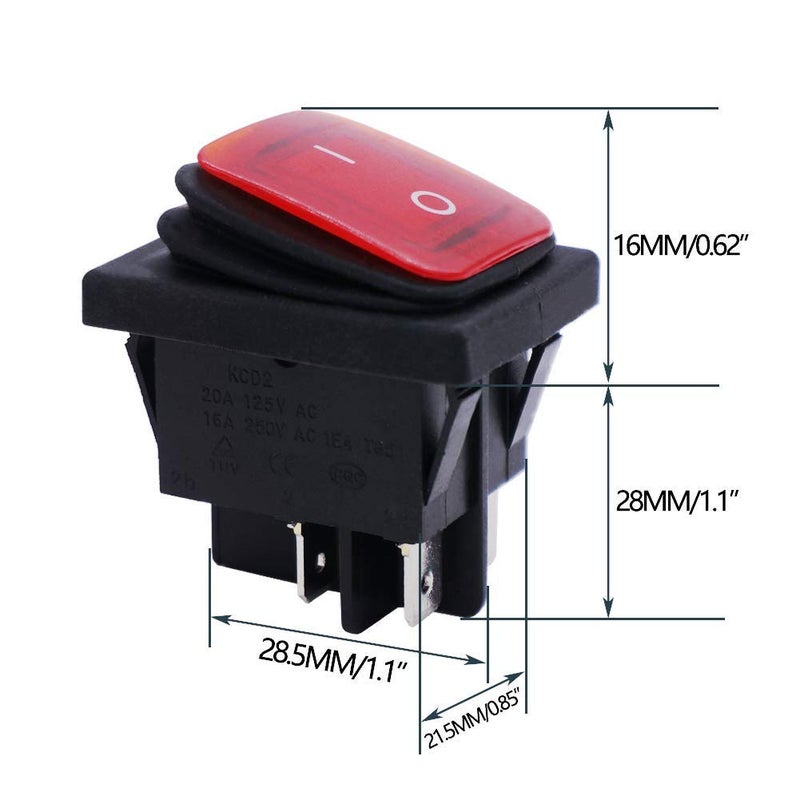 Twidec/2Pcs Waterproof DC12V Rocker Toggle Switch Red LED Light Illuminated 16A 4 Pins 2 Position ON/Off DPST Boat Or Car KCD2-201N-2-W-R - Image 4